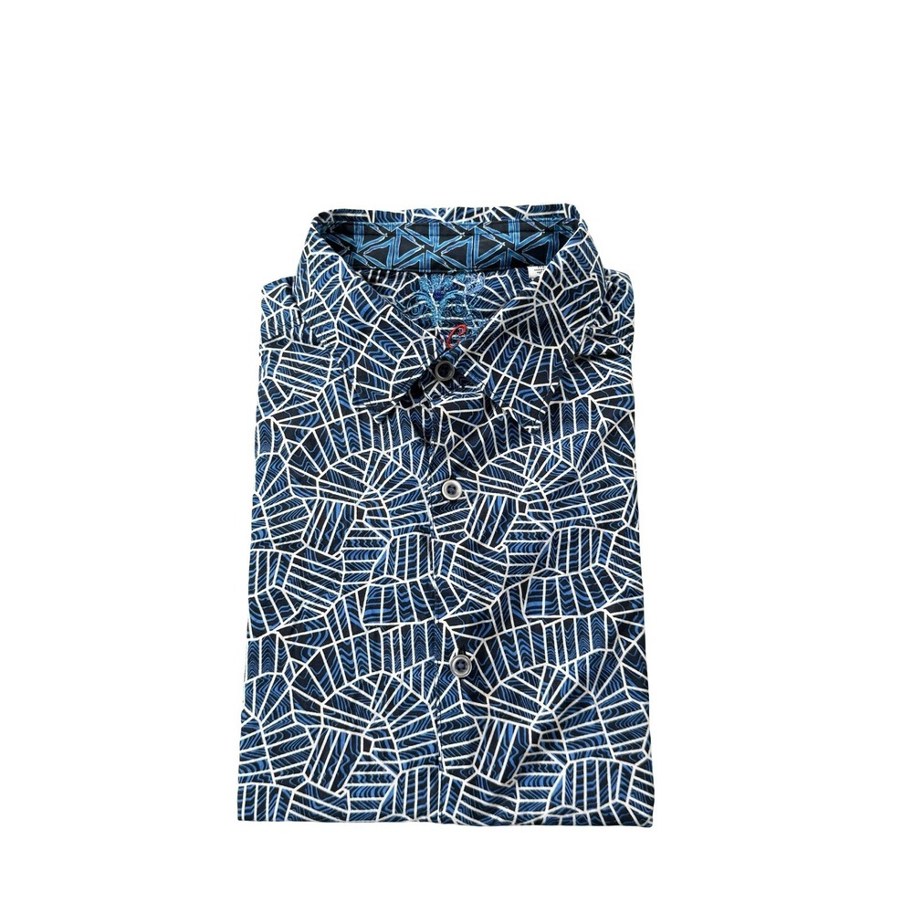 Robert Graham Blue Black White Cotton Geometric S/S Button Front Size M